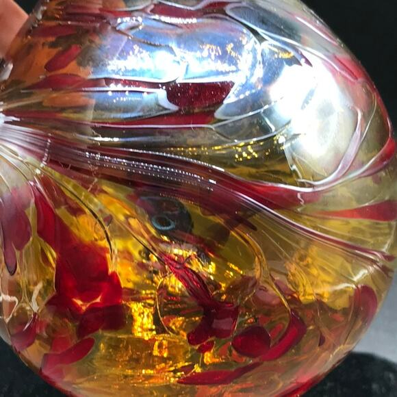 Hand Blown Glass Tear Drop Large Christmas Ornament Outdoor Orb 5" Diameter - Picture 4 of 7